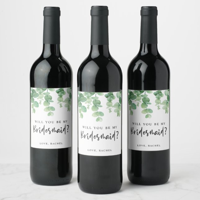 Werden Sie meine Bridesmaid Eukalyptus Wedding sei Weinetikett (Flaschen)