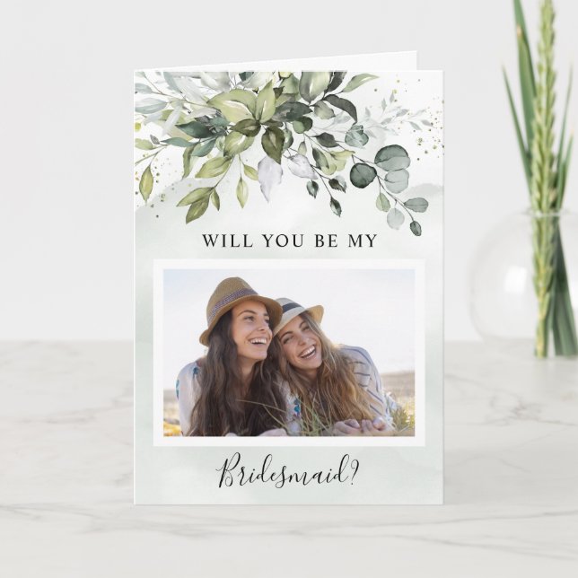 Werden Sie meine Bridesmaid Foto Greenery Rustic Karte (Vorderseite)