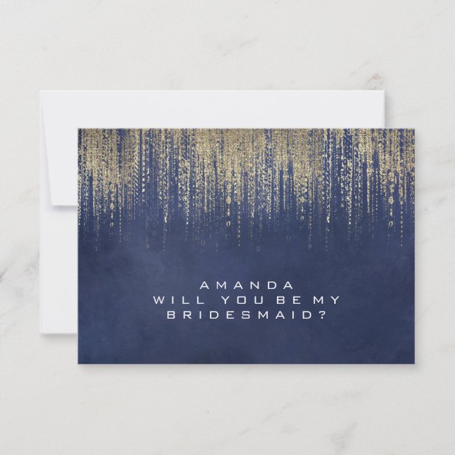 Werden Sie meine Bridesmaid Gold Blue Navy sein? Einladung (Vorderseite)