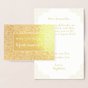 Werden Sie meine Bridesmaid Gold Dahlia Elegantcar Folienkarte