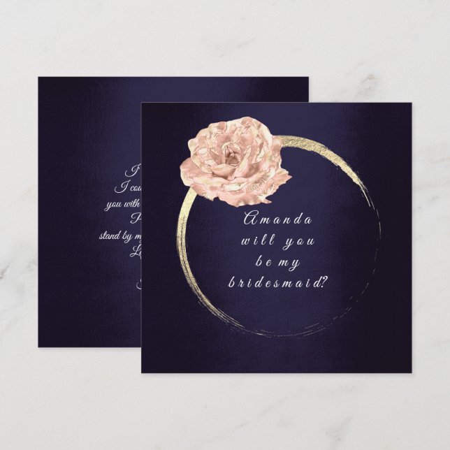 Werden Sie meine Bridesmaid Gold Rose Blue Navy Wh Einladung (Vorne/Hinten)