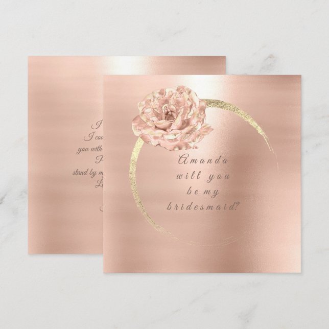 Werden Sie meine Bridesmaid-Gold-Rose sein Pfirsic Einladung (Vorne/Hinten)