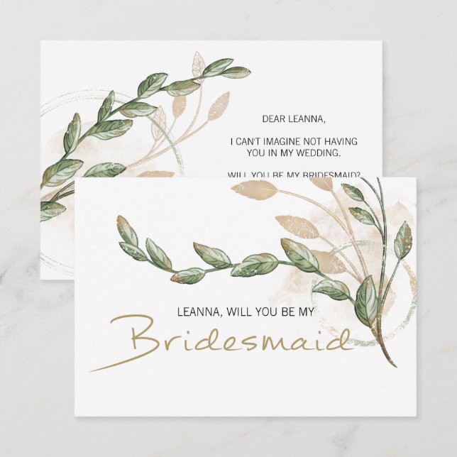 Werden Sie meine Bridesmaid Gold Sage Green Floral (Vorne/Hinten)
