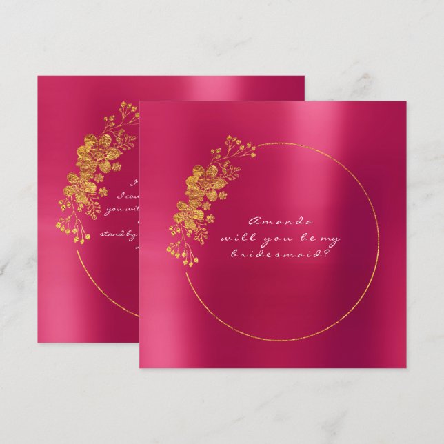 Werden Sie meine Bridesmaid-Goldbarren-Himbeerbonb Einladung (Vorne/Hinten)