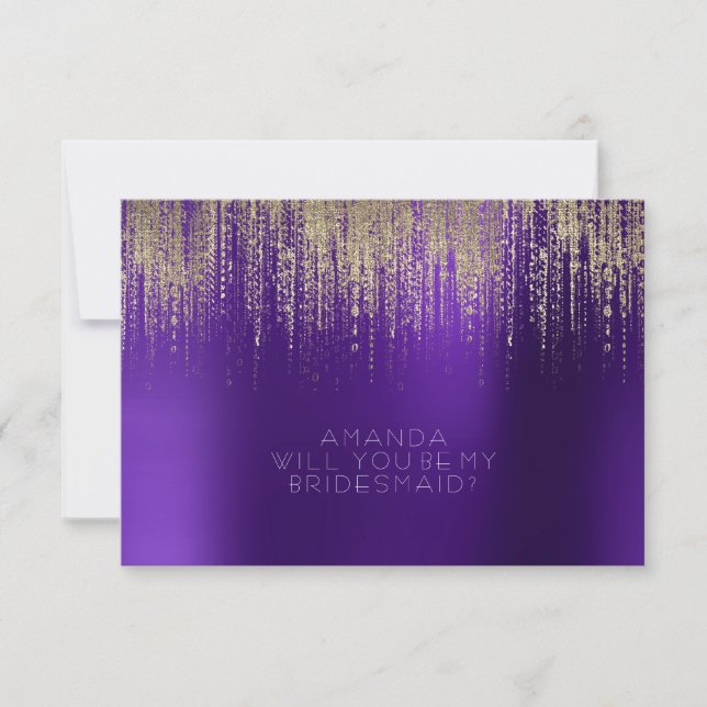 Werden Sie meine Bridesmaid Golden Rain Lila Plati Einladung (Vorderseite)