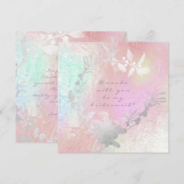 Werden Sie meine Bridesmaid Grau Silver Pearl Wrea Einladung (Vorne/Hinten)