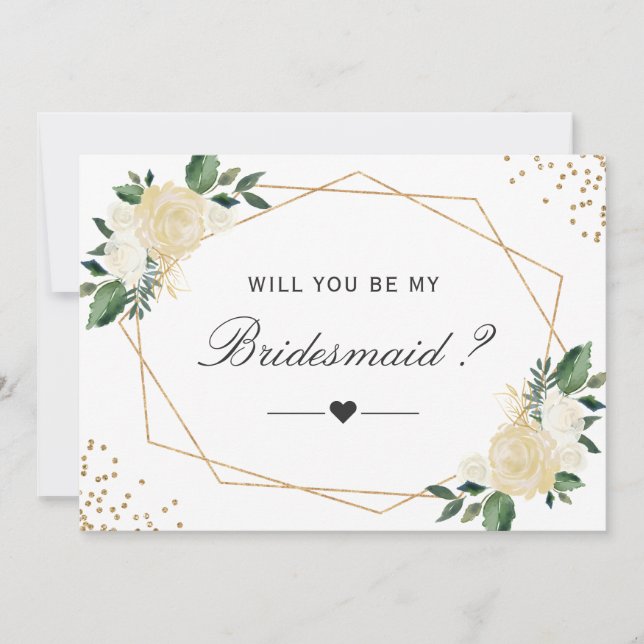 Werden Sie meine Bridesmaid Grünpflanzen Gold Flor Einladung (Vorderseite)