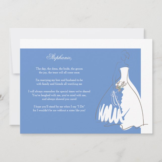 Werden Sie meine Bridesmaid-Karte blau/weiß Einladung (Vorderseite)