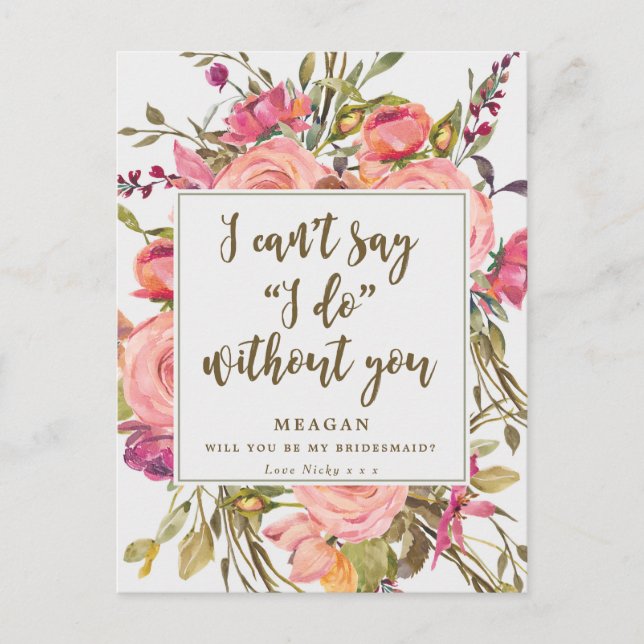 Werden Sie meine Bridesmaid-Karte boho floral Einladungspostkarte (Vorderseite)