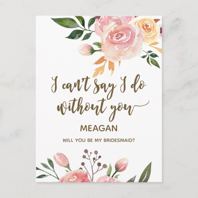 Werden Sie meine Bridesmaid-Karte boho floral Einladungspostkarte (Vorderseite)