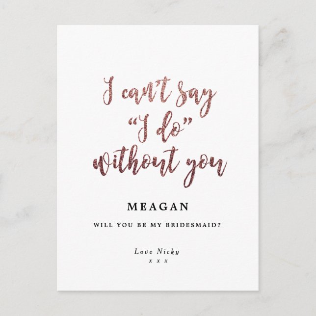 Werden Sie meine Bridesmaid-Karte boho Rose Gold Einladungspostkarte (Vorderseite)