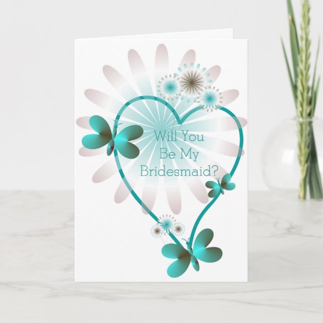 Werden Sie meine Bridesmaid-Karte Butterfly-Herzen Einladung (Vorderseite)