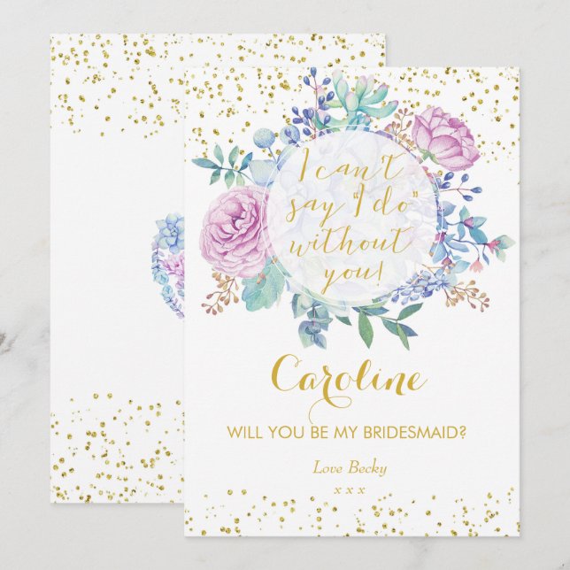 Werden Sie meine Bridesmaid-Karte Gold Glitzer flo Einladung (Vorne/Hinten)