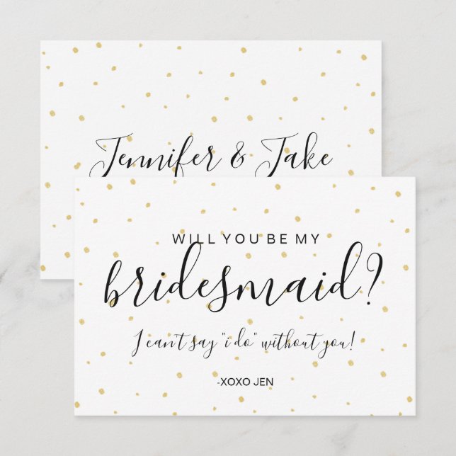 Werden Sie meine Bridesmaid-Karte - Goldpunkte wei Einladung (Vorne/Hinten)