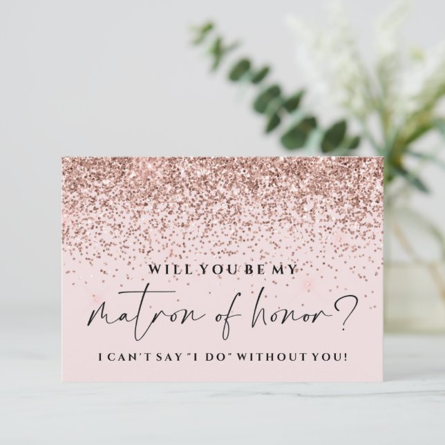 Werden Sie meine Bridesmaid-Karte - Rose Gold Glit Einladung (Stehend Vorderseite)