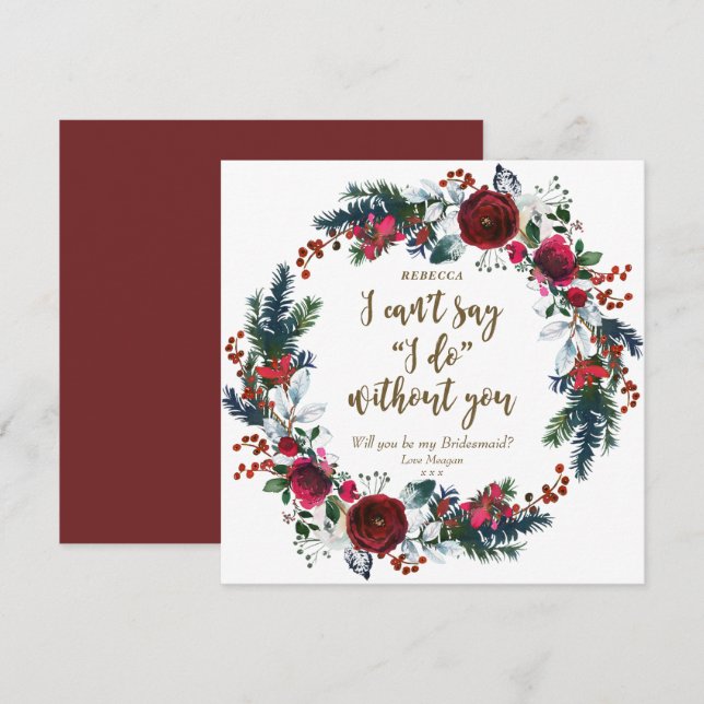 Werden Sie meine Bridesmaid-Karte Winter rot Blüte Einladung (Vorne/Hinten)