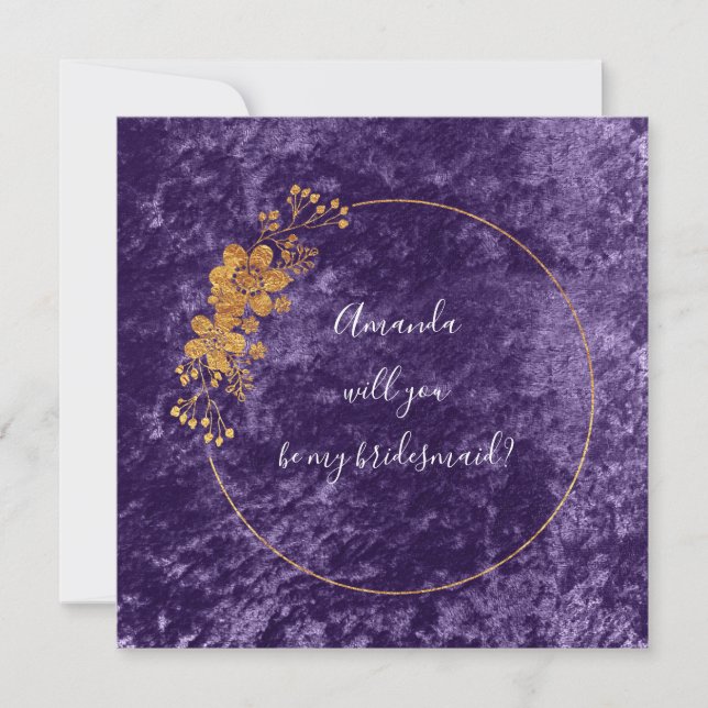 Werden Sie meine Bridesmaid-Lila-Violett-Velvet se Einladung (Vorderseite)