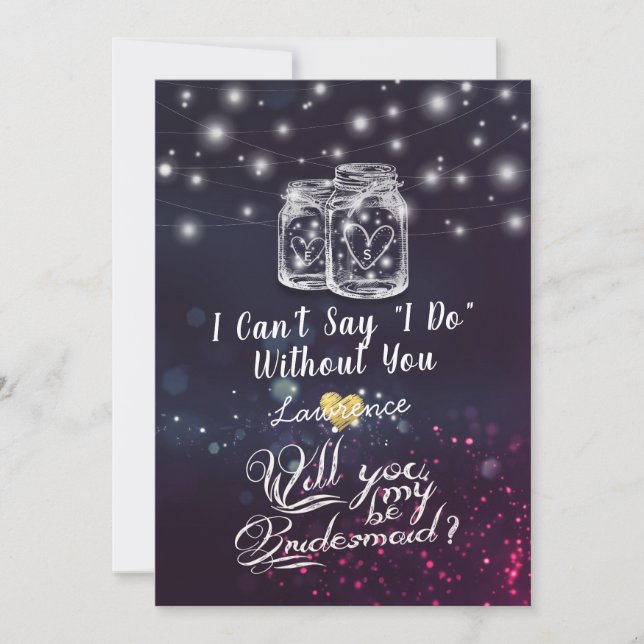 Werden Sie meine Bridesmaid Mason Jar Lila Lights? Einladung (Vorderseite)