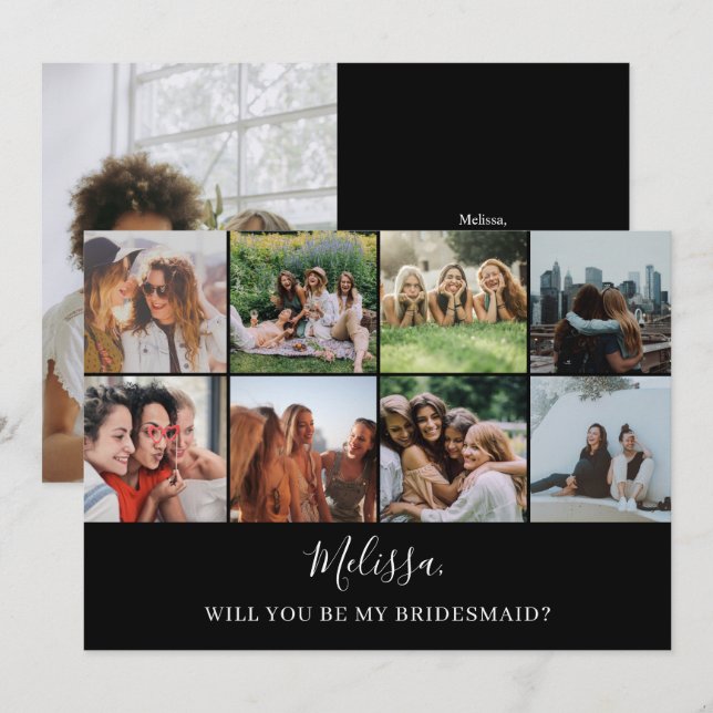 Werden Sie meine Bridesmaid moderne Foto Collage I Einladung (Vorne/Hinten)