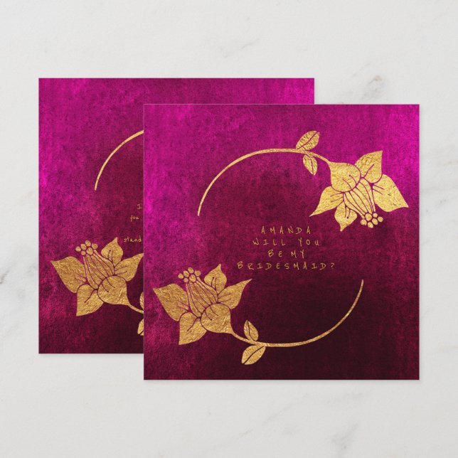Werden Sie meine Bridesmaid Pink Fuchsia Velvet? Einladung (Vorne/Hinten)