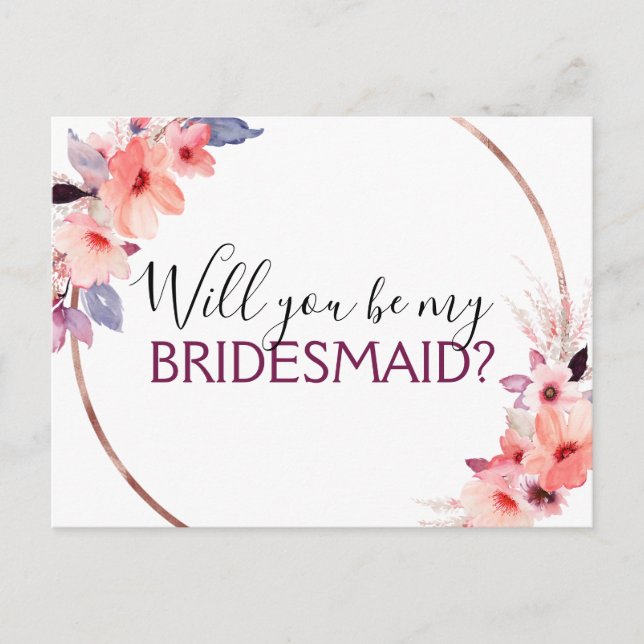 Werden Sie meine Bridesmaid rosa, Korallen Lila? Ankündigungspostkarte (Vorderseite)