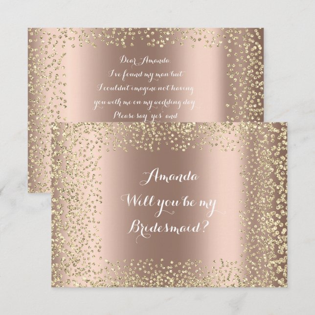 Werden Sie meine Bridesmaid rosa Rose Gold Confett Einladung (Vorne/Hinten)