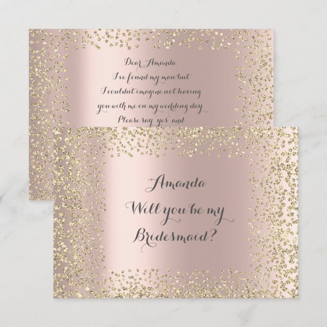 Werden Sie meine Bridesmaid rosa Rose Gold Confett Einladung (Vorne/Hinten)