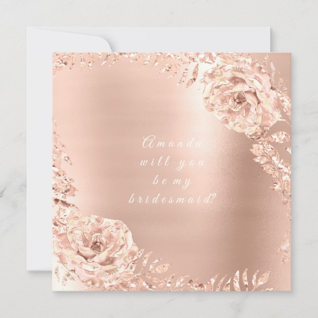 Werden Sie meine Bridesmaid Rose Gold Wreath Lux Einladung (Vorderseite)