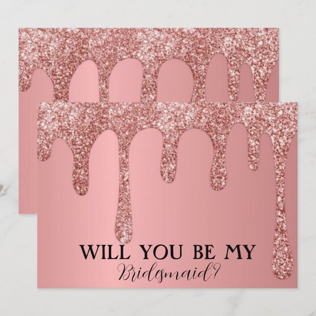 Werden Sie meine Bridesmaid-Rose Pink Glitzer Trop Save The Date (Vorne/Hinten)