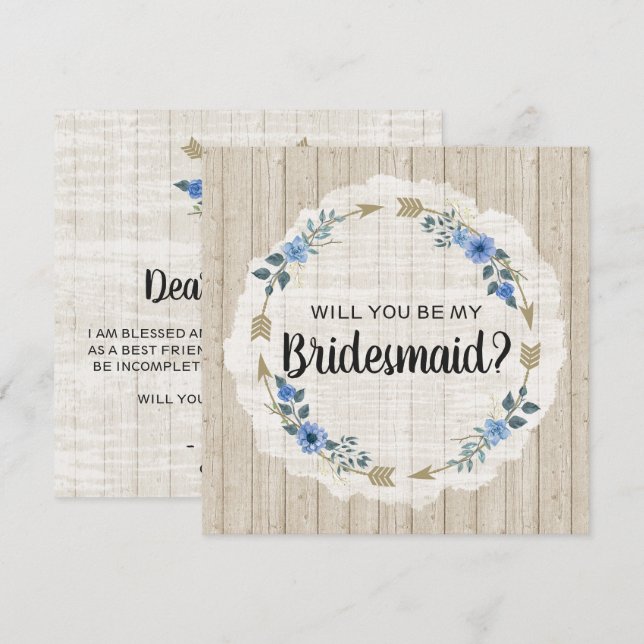 Werden Sie meine Bridesmaid-rustikalen Boho-Pfeile Einladung (Vorne/Hinten)