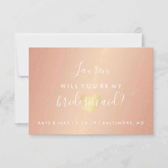 Werden Sie meine Bridesmaid sein - Glam Heart Rose Einladung (Vorderseite)