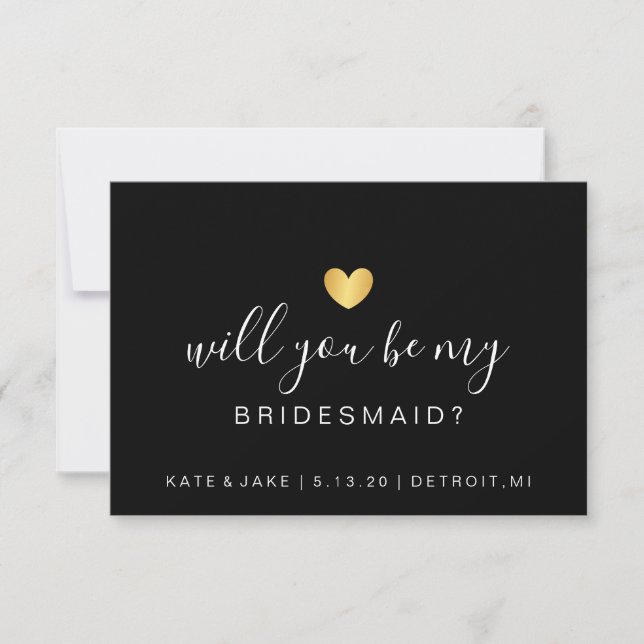Werden Sie meine Bridesmaid sein - Herz-Gelb-Gold Einladung (Vorderseite)
