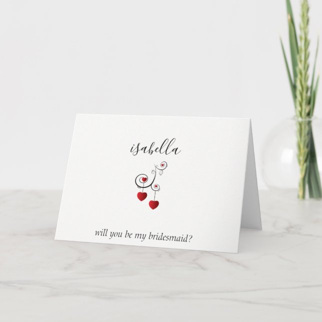 Werden Sie meine Bridesmaid sein - rote Herzen? Einladung (Vorderseite)