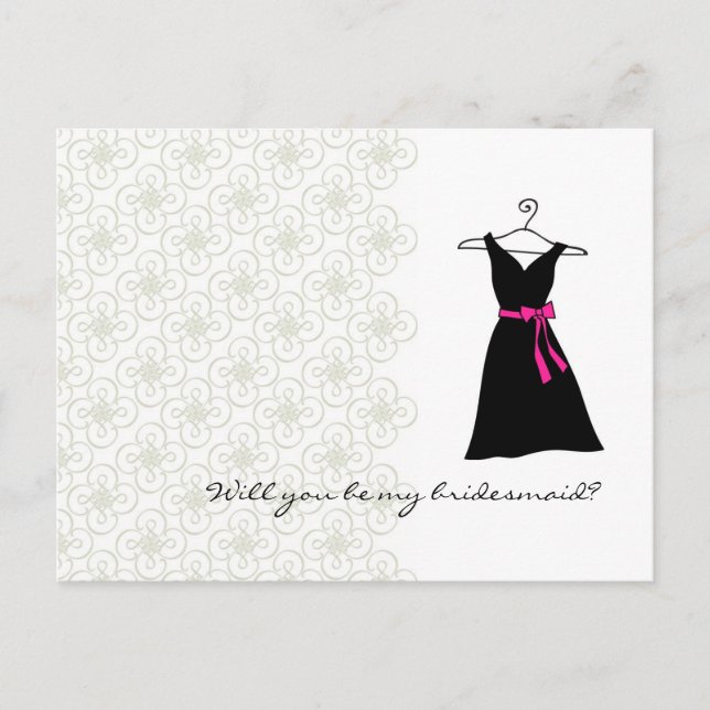 Werden Sie meine Bridesmaid sein: Schwarz/Rosa Kle Einladungspostkarte (Vorderseite)