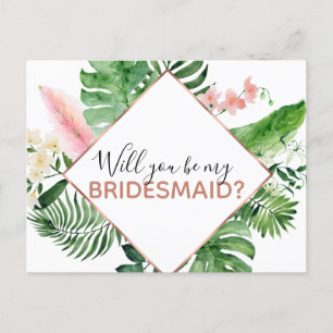 Werden Sie meine Bridesmaid Tropenpalme Wasserfarb Ankündigungspostkarte