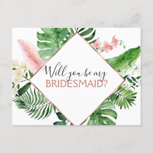 Werden Sie meine Bridesmaid Tropenpalme Wasserfarb Ankündigungspostkarte
