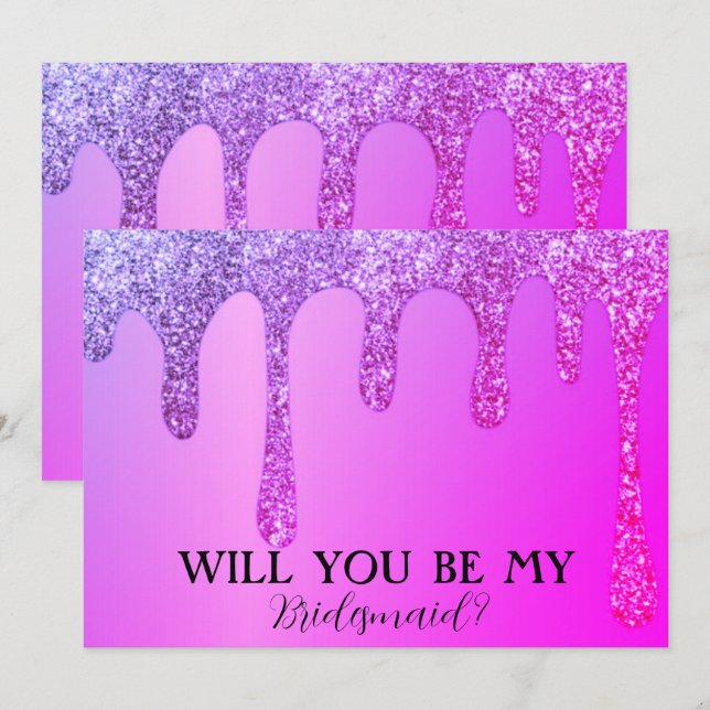 Werden Sie meine Bridesmaid-Tropfen für Lila Glitz Save The Date (Vorne/Hinten)