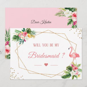 Werden Sie meine Bridesmaid Tropical Flamingo Flor Einladung