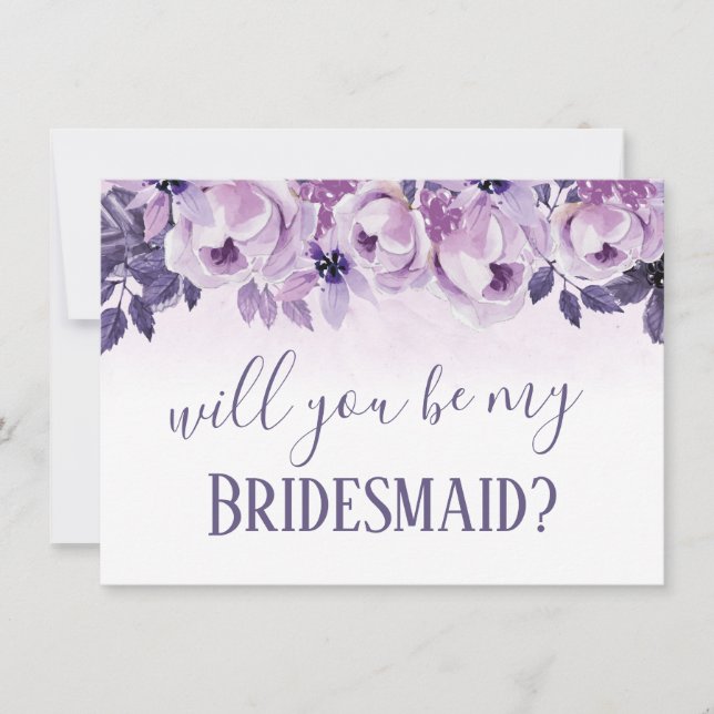 Werden Sie meine Bridesmaid Wasserfarbe Lila Flora Einladung (Vorderseite)