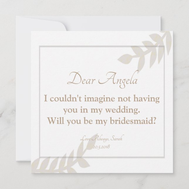 Werden Sie meine goldene Bridesmaid-Blumenkarte? Einladung (Rückseite)