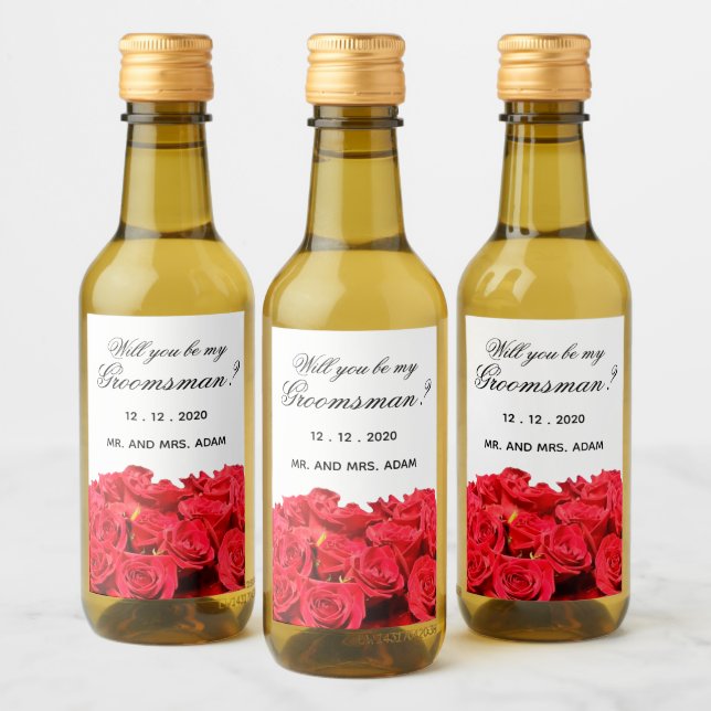 Werden Sie meine Trauzeuge Rote Rosen Mini sein? Weinetikett (Flaschen)