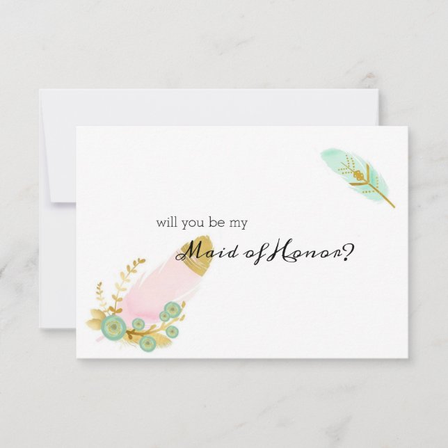 Werden Sie meine Trauzeugin Boho Feathers Pink sei (Vorderseite)