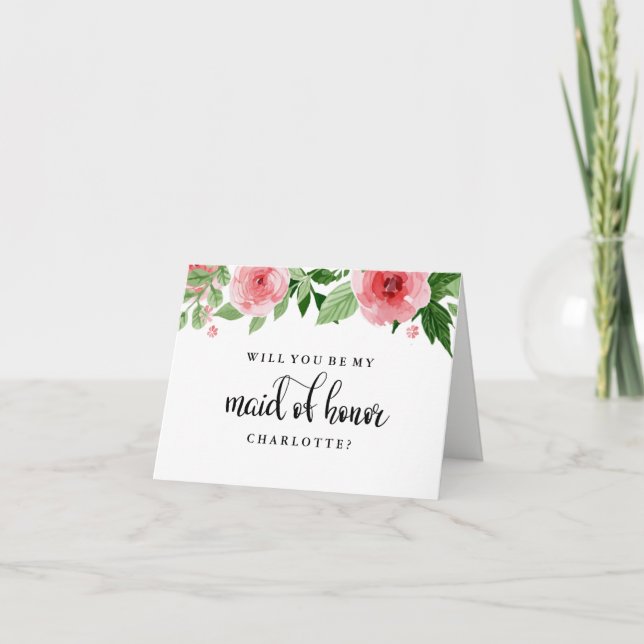 Werden Sie meine Trauzeugin Rose Aquarell Card Einladung (Vorderseite)