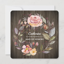 Werden Sie meine Trauzeugin sein? Barn Wood Floral Einladung
