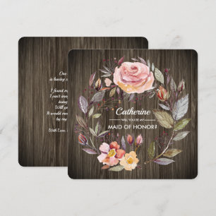 Werden Sie meine Trauzeugin sein? Barn Wood Floral Einladung