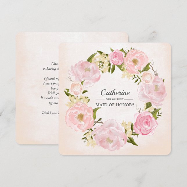 Werden Sie meine Trauzeugin sein? Blush Pink Peoni Einladung (Vorne/Hinten)