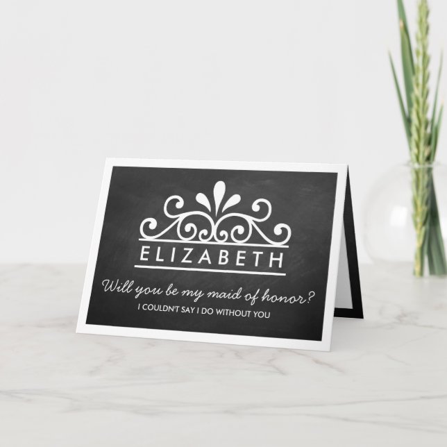 Werden Sie meine Trauzeugin sein? Chalkboard Tiara Einladung (Vorderseite)