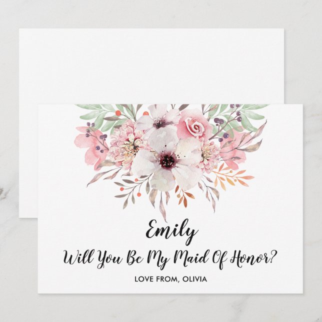 Werden Sie meine Trauzeugin sein? Chic Floral Card Einladung (Vorne/Hinten)