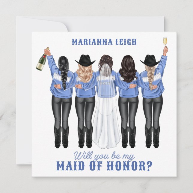 Werden Sie meine Trauzeugin sein? Mädchen in Denim Einladung (Vorderseite)