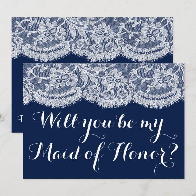 Werden Sie meine Trauzeugin sein? Navy Blue & Lace Einladung (Vorne/Hinten)